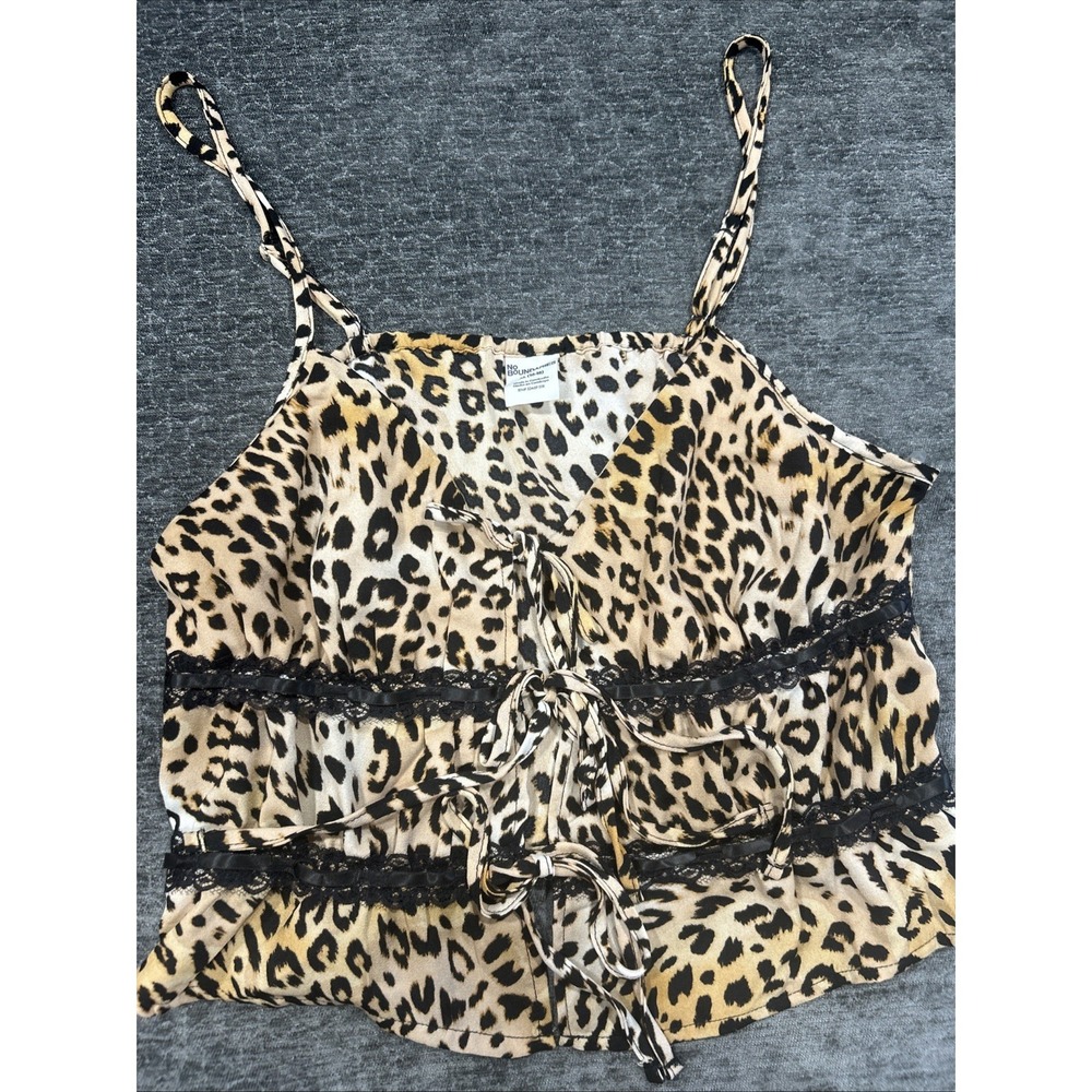 No‎ Boundaries Leopard Print Lace Up Cami Top Juniors XXL Y2K Coquette Lace Trim
